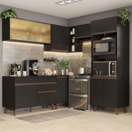 Cozinha Completa de Canto Madesa Reims 402002 com Armário e Balcão - Preto Preto