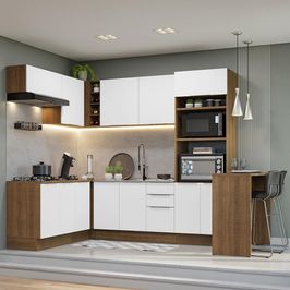 Armário de Cozinha Completa de Canto 489cm Rustic/Branco Stella Madesa Rustic/Branco