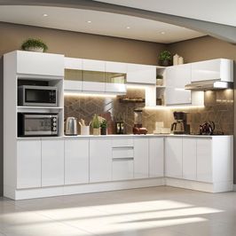 Cozinha Completa 100% MDF Madesa Smart de Canto - Frentes Branco Brilho Branco