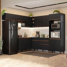 Armário de Cozinha Completa de Canto 472cm Preto Reims Madesa 01 Preto