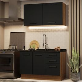 Armário de Cozinha Compacta 120cm Rustic/Preto Agata Madesa 01 Rustic/Preto