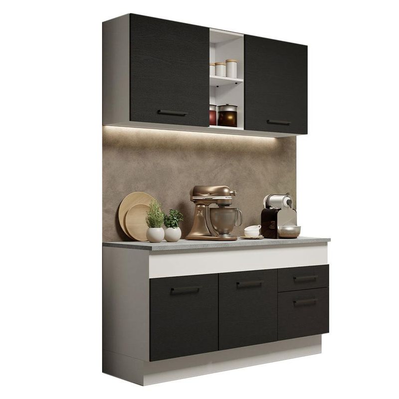 Armário de Cozinha Compacta 150cm Branco/Preto Agata Madesa 01