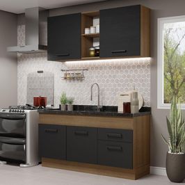 Armário de Cozinha Compacta 150cm  Rustic/Preto Agata Madesa 02 Rustic/Preto