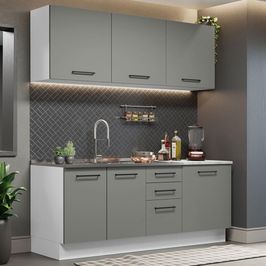 Cozinha Compacta Madesa Agata 180001 com Armário e Balcão (Sem Tampo e Pia) - Branco/Cinza Branco/Cinza