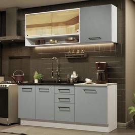 Cozinha Compacta Madesa Agata 180002 com Armário e Balcão (Sem Tampo e Pia) - Branco/Cinza Branco/Cinza