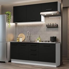 Cozinha Compacta Madesa Agata 180003 com Armário e Balcão (Sem Tampo e Pia) - Branco/Preto Branco/Preto