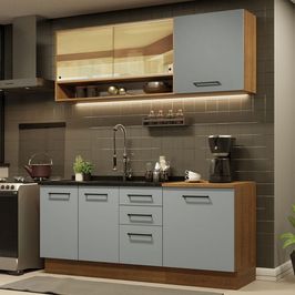 Cozinha Compacta Madesa Agata 180002 com Armário e Balcão (Sem Tampo e Pia) - Rustic/Cinza Rustic/Cinza