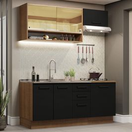 Cozinha Compacta Madesa Agata 180004 com Armário e Balcão (Sem Tampo e Pia) - Rustic/Preto Rustic/Preto