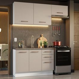 Armário de Cozinha Compacta 180cm Branco/Crema Agata Madesa 09 Branco/Crema
