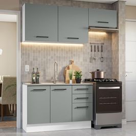 Armário de  Cozinha Compacta 180cm Branco/Cinza Agata Madesa 09 Branco/Cinza