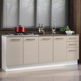 Kit com 2 Balcões de Cozinha 3 Gavetas 4 Portas (Sem Tampo e Pia) Branco/Crema Agata Madesa Branco/Crema