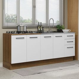 Kit com 2 Balcões de Cozinha Madesa Agata 3 Gavetas 4 Portas (Sem Tampo e Pia) - Rustic/Branco Rustic/Branco