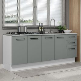 Kit com 2 Balcões de Cozinha Madesa Agata 3 Gavetas 4 Portas (Sem Tampo e Pia) - Branco/Cinza Branco/Cinza