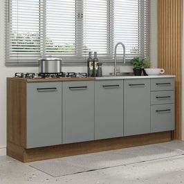 Kit com 2 Balcões de Cozinha Madesa Agata 3 Gavetas 4 Portas (Sem Tampo e Pia) - Rustic/Cinza Rustic/Cinza
