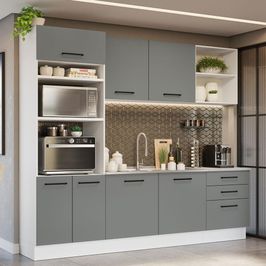 Armário de Cozinha Completa 250cm Branco/Cinza Agata Madesa 01 Branco/Cinza