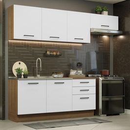 Cozinha Completa Madesa Agata 260002 com Armário e Balcão (Sem Tampo e Pia) - Rustic/Branco Rustic/Branco