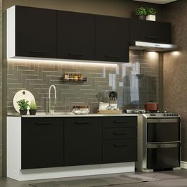 Cozinha Completa Madesa Agata 260002 com Armário e Balcão (Sem Tampo e Pia) - Branco/Preto Branco/Preto