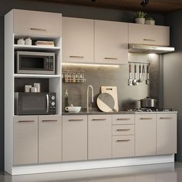 Armário de Cozinha Completa 270cm Branco/Crema Agata Madesa 01 Branco/Crema