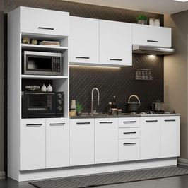 Cozinha Completa Madesa Agata 270001 com Armário e Balcão (Sem Tampo e Pia) - Branco Branco