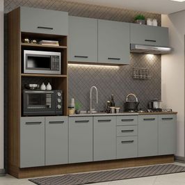 Cozinha Completa Madesa Agata 270001 com Armário e Balcão (Sem Tampo e Pia) - Rustic/Cinza Rustic/Cinza