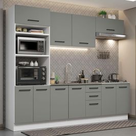 Cozinha Completa Madesa Agata 270001 com Armário e Balcão (Sem Tampo e Pia) - Branco/Cinza Branco/Cinza