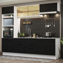 Cozinha Completa Madesa Agata 270003 com Armário e Balcão (Sem Tampo e Pia) - Branco/Preto Branco/Preto