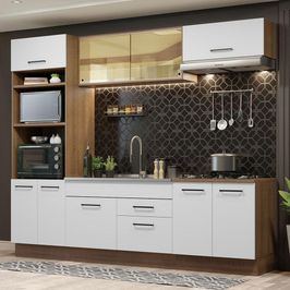 Cozinha Completa Madesa Agata 270003 com Armário e Balcão (Sem Tampo e Pia) - Rustic/Branco Branco