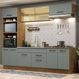 Cozinha Completa Madesa Agata 270003 com Armário e Balcão (Sem Tampo e Pia) - Rustic/Cinza Rustic/Cinza