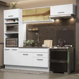 Cozinha Completa Madesa Agata 270004 com Armário e Balcão (Sem Tampo e Pia) - Branco Branco