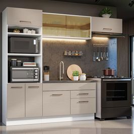 Armário de Cozinha Completa 270cm Branco/Crema Agata Madesa 04 Branco/Crema