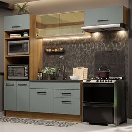 Cozinha Completa Madesa Agata 270004 com Armário e Balcão (Sem Tampo e Pia) - Rustic/Cinza Rustic/Cinza