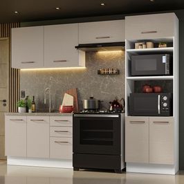 Armário de Cozinha Completa 270cm Branco/Crema Agata Madesa 08 Branco/Crema