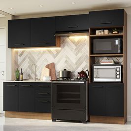 Armário de  Cozinha Completa 270cm Rustic/Preto Agata Madesa 08 Rustic/Preto