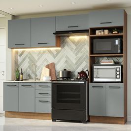 Armário de  Cozinha Completa 270cm Rustic/Cinza Agata Madesa 08 Rustic/Cinza