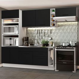 Cozinha Completa Madesa Agata 290002 com Armário e Balcão (Sem Tampo e Pia) - Branco/Preto Branco/Preto