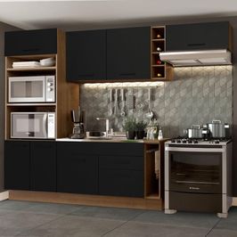 Cozinha Completa Madesa Agata 290002 com Armário e Balcão (Sem Tampo e Pia) - Rustic/Preto Rustic/Preto
