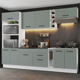 Armário de Cozinha Completa 290cm Branco/Cinza Agata Madesa 01 Branco/Cinza