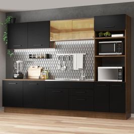 Cozinha Completa Madesa Agata 310001 com Armário e Balcão (Sem Tampo e Pia) - Rustic/Preto Rustic/Preto