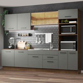 Cozinha Completa Madesa Agata 310001 com Armário e Balcão (Sem Tampo e Pia) - Rustic/Cinza Rustic/Cinza