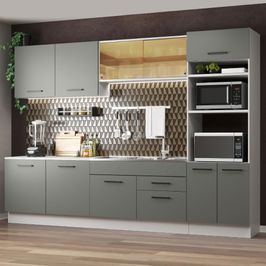 Cozinha Completa Madesa Agata 310001 com Armário e Balcão (Sem Tampo e Pia) - Branco/Cinza Branco/Cinza