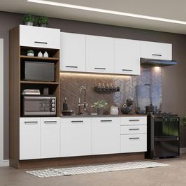 Cozinha Completa Madesa Agata 330001 com Armário e Balcão (Sem Tampo e Pia) - Rustic/Branco Rustic/Branco