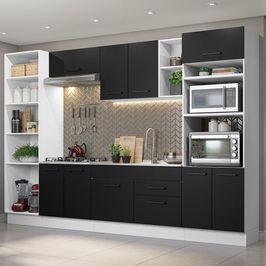 Armário de Cozinha Completa 330cm Branco/Preto Agata Madesa 02 Branco/Preto