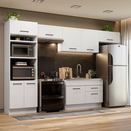 Cozinha Completa Madesa Agata 350001 com Armário e Balcão (Sem Tampo e Pia) - Branco Branco
