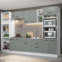 Armário de Cozinha Completa 330cm Branco/Cinza Agata Madesa 02 Branco/Cinza