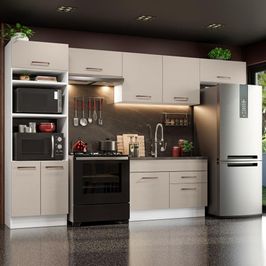 Armário de Cozinha Completa 350cm Branco/Crema Agata Madesa 01 Branco/Crema
