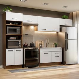 Cozinha Completa Madesa Agata 350001 com Armário e Balcão (Sem Tampo e Pia) - Rustic/Branco Rustic/Branco