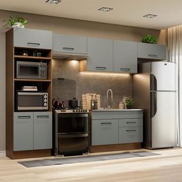 Cozinha Completa Madesa Agata 350001 com Armário e Balcão (Sem Tampo e Pia) - Rustic/Cinza Rustic/Cinza
