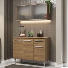 Armário de Cozinha Compacta Emilly 105cm com Armário e Balcão Rustic Emilly Madesa 01 Rustic