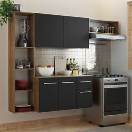Armário de Cozinha Compacta 180cm Rustic/Preto Easy Madesa Rustic/Preto