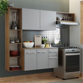 Armário de Cozinha Compacta 180cm Rustic/Cinza Easy Madesa Rustic/Cinza